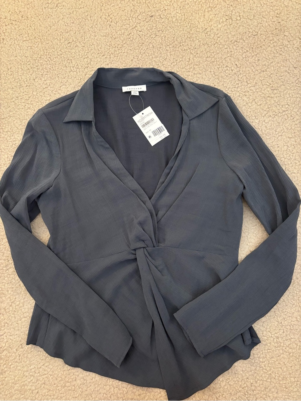 Topshop Gray Twist-Front Collared Blouse